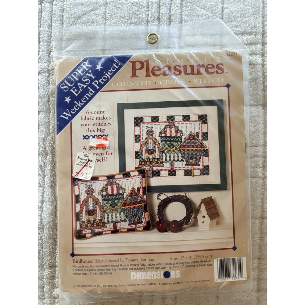 Simple Pleasures 1995 Dimensions Birdhouse Trio Cross Stitch Kit 72231 Vintage